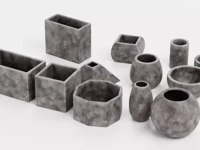 -Concrete Flower Pots- 3D model