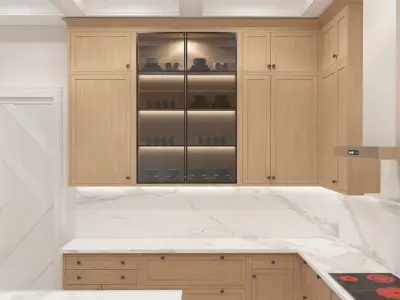 kitchen modern with wood cabinets and marble counter tops 3D model