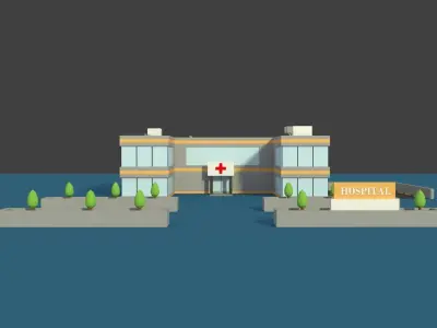 Low Poly Hosptial 2 hospital building with plants and trees Low-poly 3D model