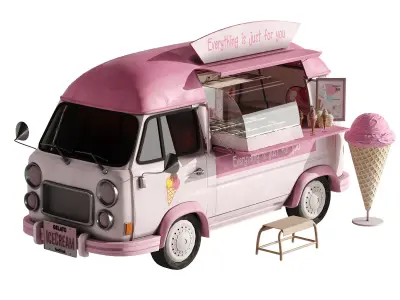 Ice Cream Pink Van 3D model