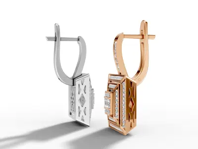 Baguette Diamond Earring 3d model printable 3D print model  3D print model