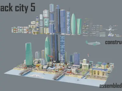 City low Poly 5 Tile pack  Low-poly 3D model