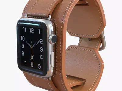 Apple Watch Hermes Cuff 42mm Stainless Steel Case Leather Band 3D model