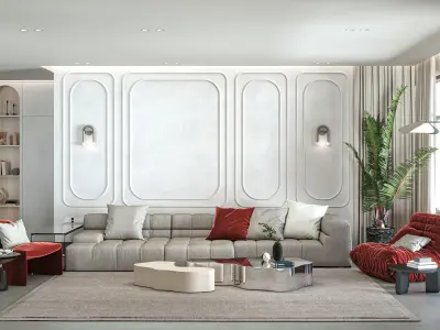 modern Living Room and Kitchen Scene for Cinema 4D 3D model  Low-poly 3D model