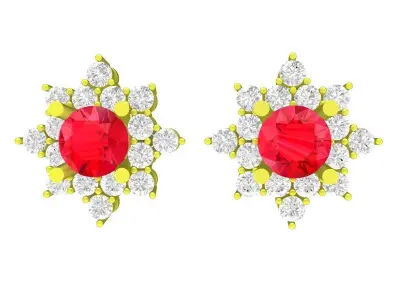 Luxury Ruby and Diamond Floral Stud Earrings 3D Model 5887 3D print model