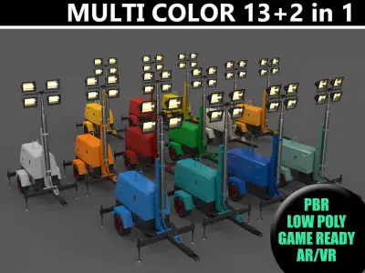 PBR Mobile Light Tower Generator B - Multi color Pack 3D Model Collection