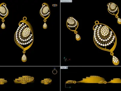 Spiral Bloom Designer Pendant Set  Gold AD Jewelry 3D print model