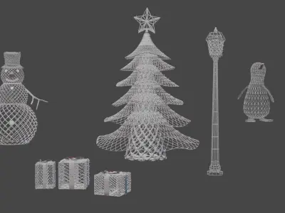 Set of outdoor christmas glowing decorations 3D model