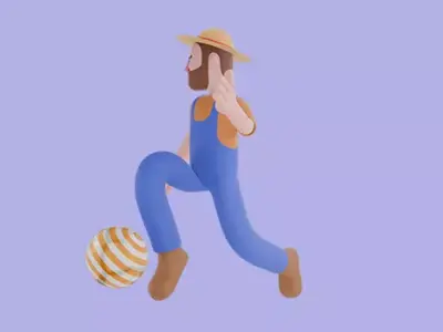 Stylized 3D Cartoon Farmer - Running Kick Pose 3D model