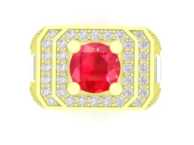 Luxury Square Men Ring With Red Center Gemstone 3833 3D print model