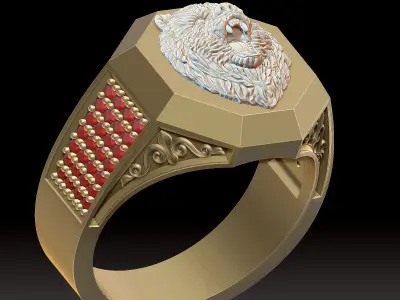 Bear Face man Ring Sculpture jewelry Gold 3D print model