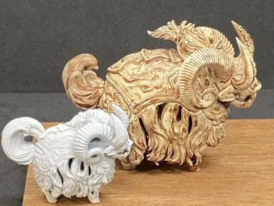 Taotie paper sculpture of horned animal 3D print model