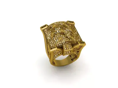 Arabic Womens Gold Ring  Traditional Geometric Jewelry  Model 3D print model