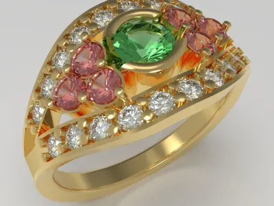 Statement ring with gems 3D print model 3D print model