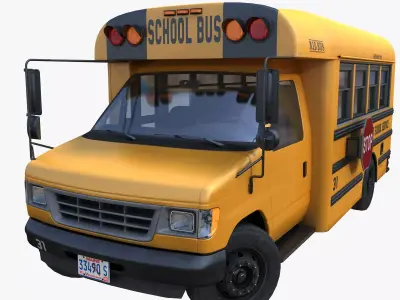 American school mid bus Low-poly 3D model