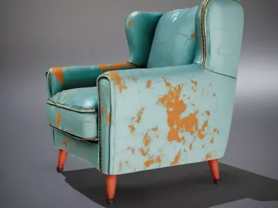 Vintage Turquoise Armchair model pack Low-poly 3D model