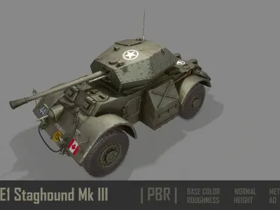 T17E1 Staghound Mk3 Armoured Car PBR Low-poly 3D model