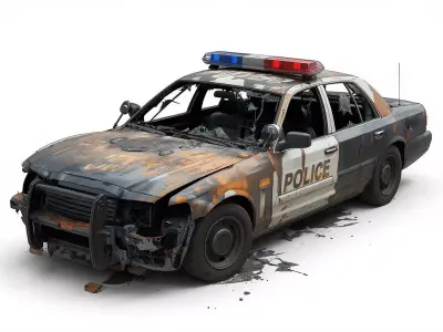 Rusted Police Interceptor 3D Model Total Wreckage Low-poly 3D model