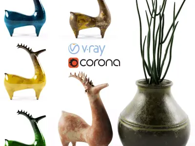 vase-deer-pottery deer in vase 3D model