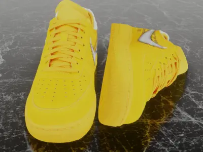 OFF WHITE X NIKE AIR FORCE 1 ONE YELLOW 3D SHOES Low-poly 3D model