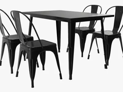 Outdoor Black Dining Table with Chairs 3D model