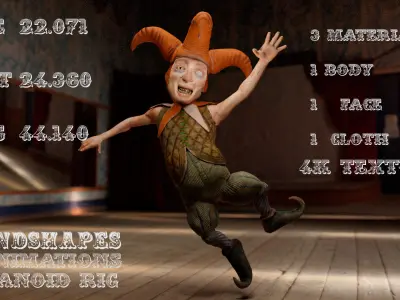 The Ugly Buffoon game character for Horror games Low-poly 3D model