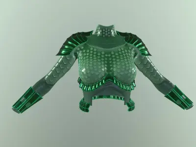stylized female fantasy green armor Low-poly 3D model