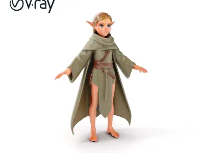 Elven Adventurer D Character Model with Cloak and Belt Low-poly 3D model