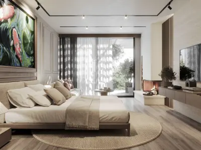 Japandi Hotel Room Interior 3D model