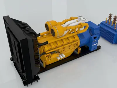 Diesel Engine and Generator and Transformer 3D model