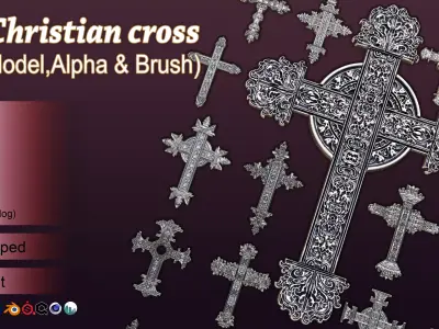 20 Christian Cross 3D Model alpha and Brush V2 3D model