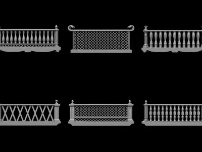 Traditional Balcony Railings Base Mesh Vol 2 Low-poly 3D model