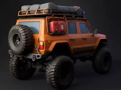 Stylized Orange Off-Road Vehicle with Expedition Gear Low-poly 3D model