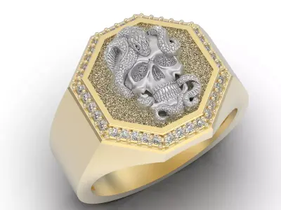 Skull and snake Ring Sculpture jewelry Silver Gold  Print 3D print model