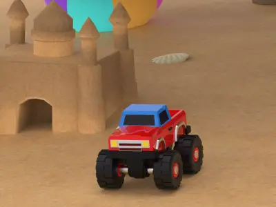 Cartoon Monster Truck Low-poly 3D model
