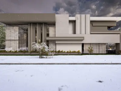 Modern Luxury Villa Fully Designed Exterior and Interior Scene Low-poly 3D model