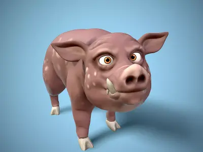 cartoon wild boar Low-poly 3D model
