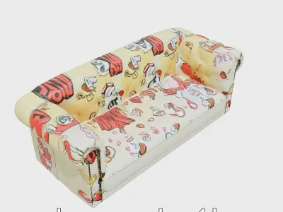 Vibrant Patterned Plush Sofa with Glossy Finish Low-poly 3D model