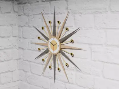 Retro Splky Wood and Metal Wall Clock Low-poly 3D model