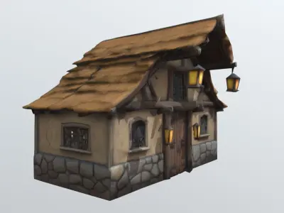 Medieval House Game Ready 3D Environment Model Low-poly 3D model
