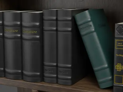 High poly photo realistic book-shelf with books and props 3D model
