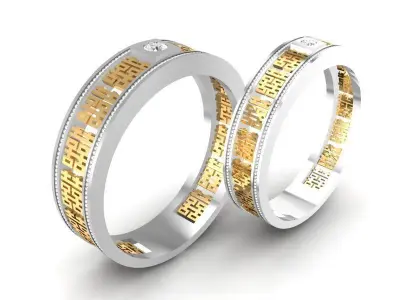 Luxury Engraved Diamond Couple Ring Set 345 3D print model