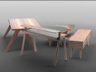 Wooden Tables low-poly Low-poly 3D model