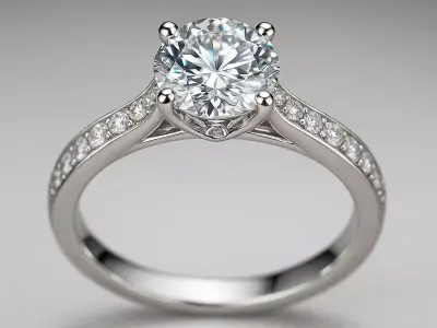 White Gold Diamond Engagement Ring Luxury Solitaire Style 3D print model