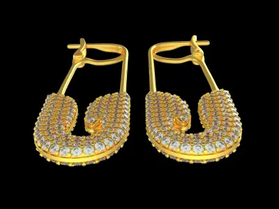 Jacob  Co Rose Gold Diamond Safety Pin Earrings 3D print model