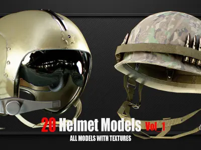 20 Helmet Models with Textures vol1 ready for Game  3D model