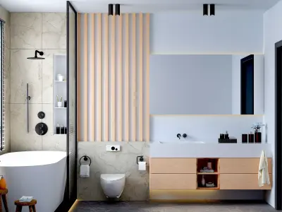 INTERIOR DESIGN  I  BATHROOM  I  3D MODELLING  I  3D RENDERING Low-poly 3D model