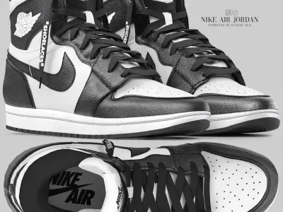 black and white nike air jordan 1 retro 3D model