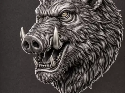 Wild Boar Head 3D Model for Jewelry Pendant Design 3D print model