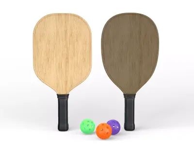 Wooden Pickleball Paddles and Balls 3D model